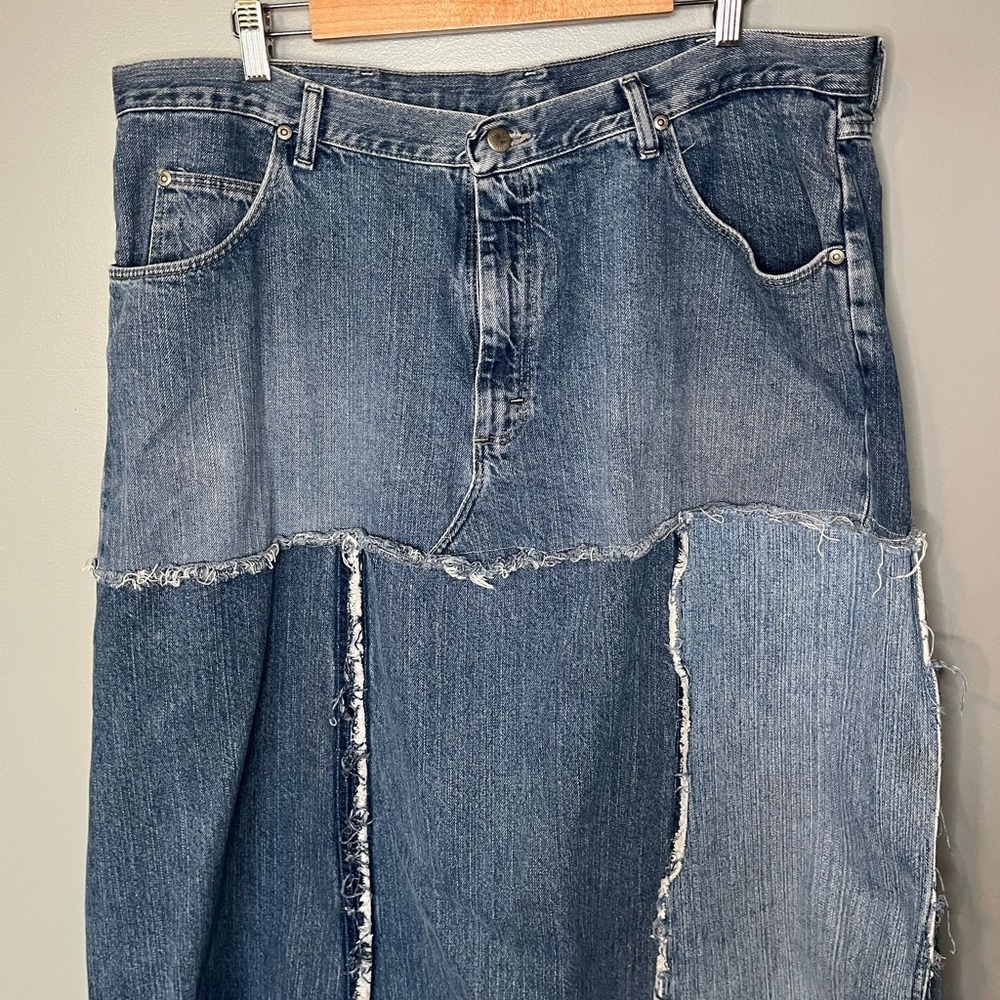Wrangler x Vintage Reworked Upcycled Pieced Denim Midi Skirt Plus Size - Picture 4 of 10